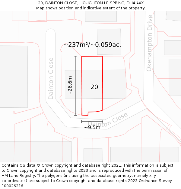 20, DAINTON CLOSE, HOUGHTON LE SPRING, DH4 4XX: Plot and title map