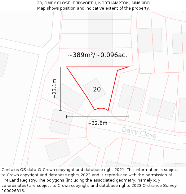 20, DAIRY CLOSE, BRIXWORTH, NORTHAMPTON, NN6 9DR: Plot and title map