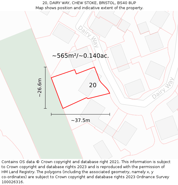 20, DAIRY WAY, CHEW STOKE, BRISTOL, BS40 8UP: Plot and title map