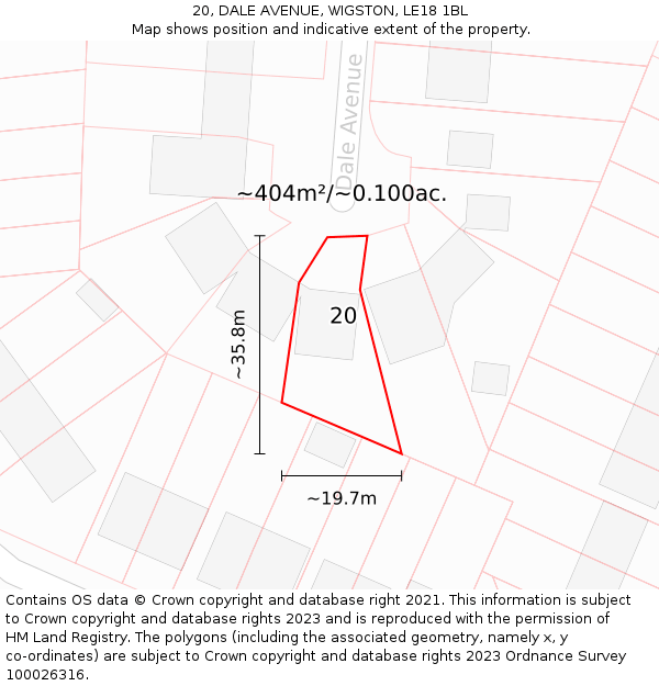 20, DALE AVENUE, WIGSTON, LE18 1BL: Plot and title map