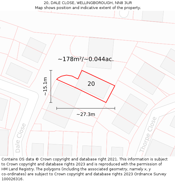 20, DALE CLOSE, WELLINGBOROUGH, NN8 3UR: Plot and title map