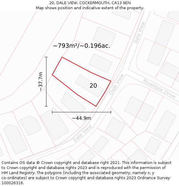 20, DALE VIEW, COCKERMOUTH, CA13 9EN: Plot and title map