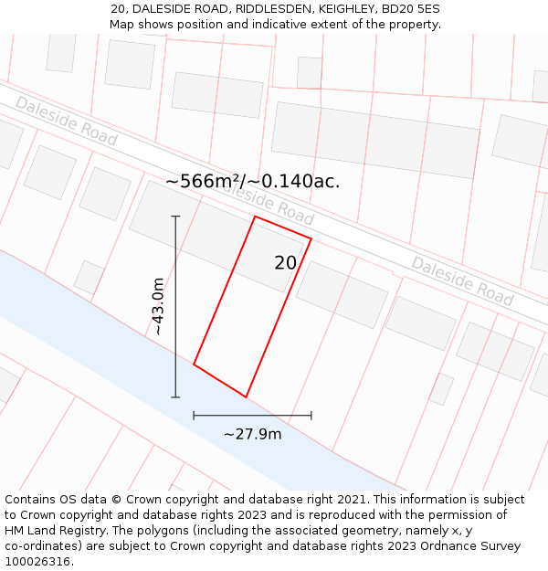 20, DALESIDE ROAD, RIDDLESDEN, KEIGHLEY, BD20 5ES: Plot and title map