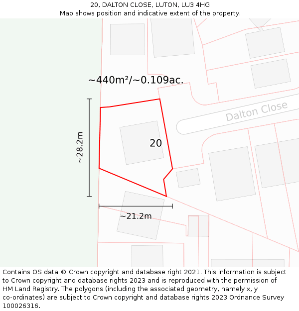 20, DALTON CLOSE, LUTON, LU3 4HG: Plot and title map