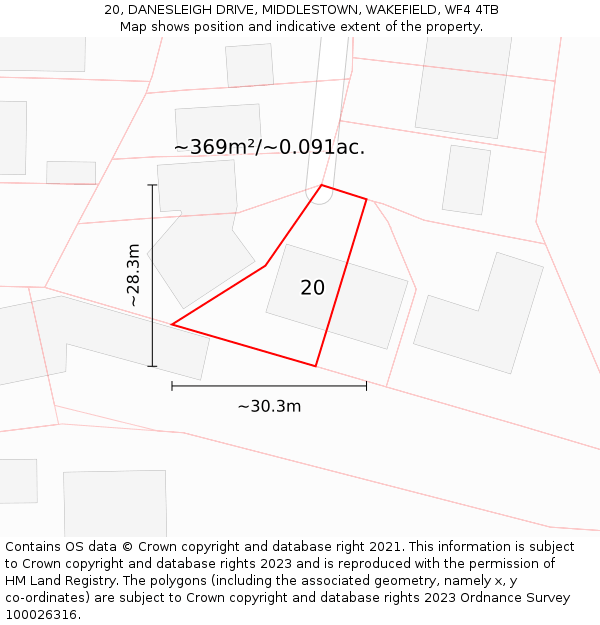 20, DANESLEIGH DRIVE, MIDDLESTOWN, WAKEFIELD, WF4 4TB: Plot and title map