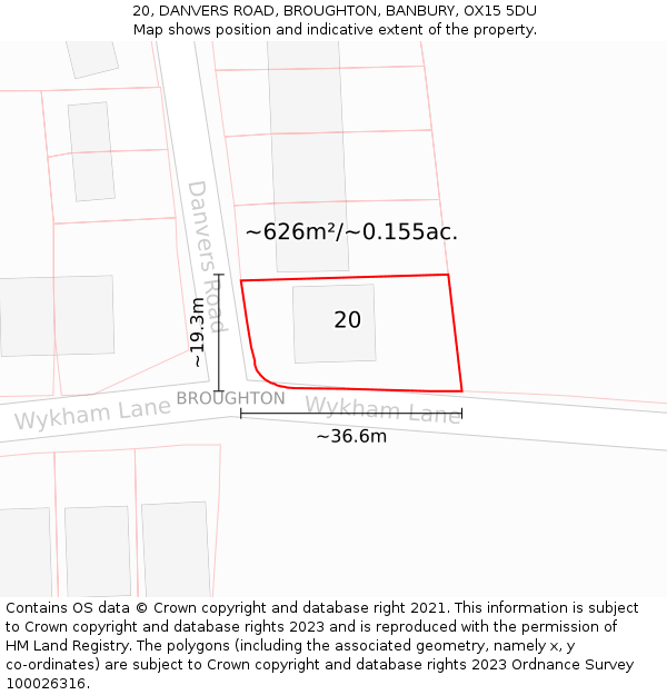 20, DANVERS ROAD, BROUGHTON, BANBURY, OX15 5DU: Plot and title map