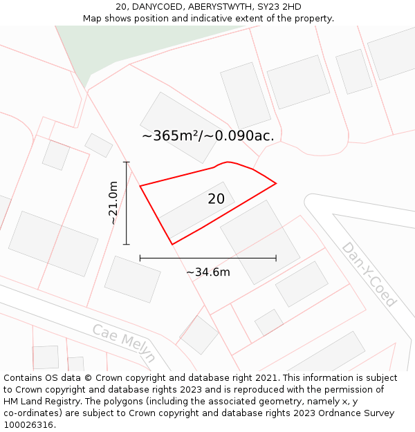 20, DANYCOED, ABERYSTWYTH, SY23 2HD: Plot and title map