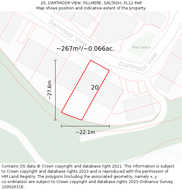 20, DARTMOOR VIEW, PILLMERE, SALTASH, PL12 6WF: Plot and title map