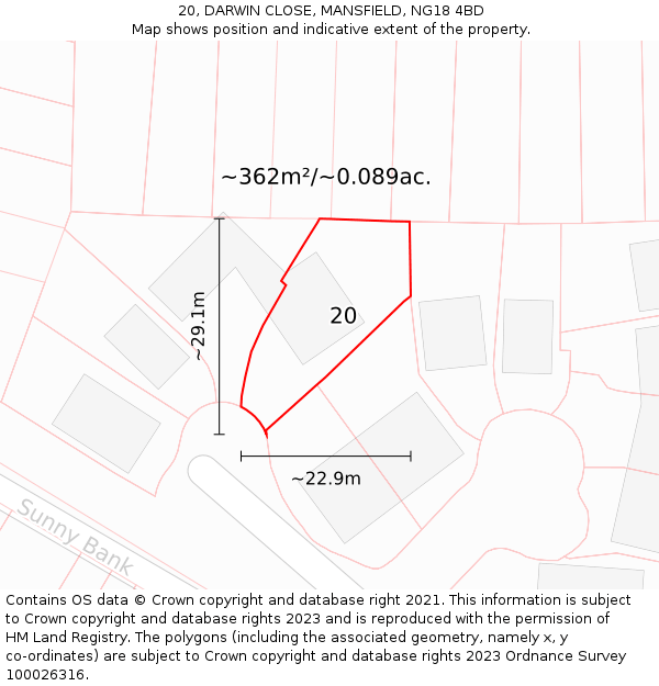 20, DARWIN CLOSE, MANSFIELD, NG18 4BD: Plot and title map