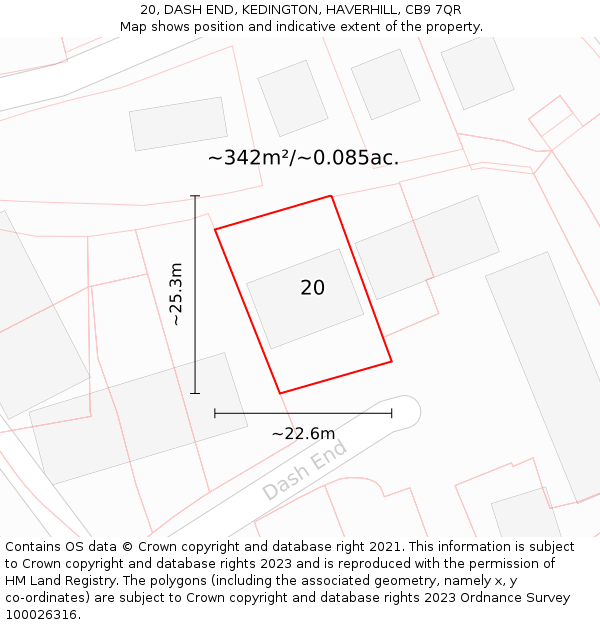 20, DASH END, KEDINGTON, HAVERHILL, CB9 7QR: Plot and title map