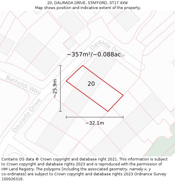 20, DAURADA DRIVE, STAFFORD, ST17 4XW: Plot and title map