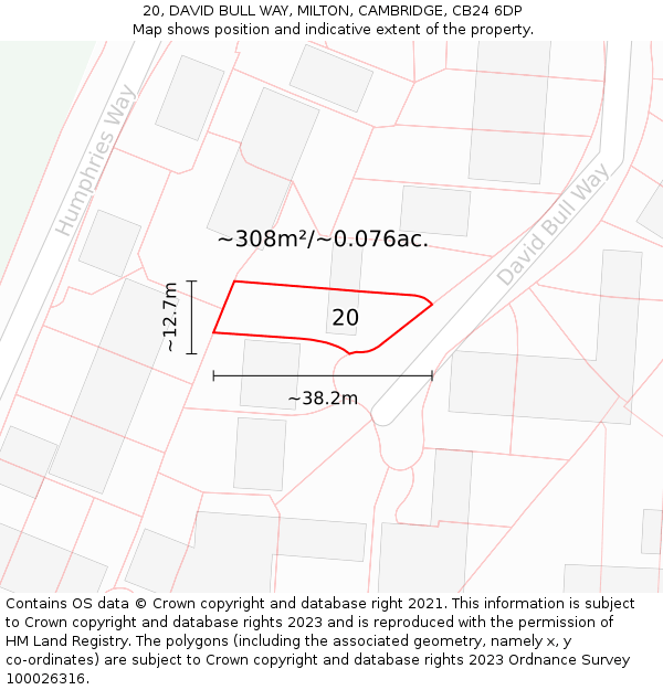 20, DAVID BULL WAY, MILTON, CAMBRIDGE, CB24 6DP: Plot and title map