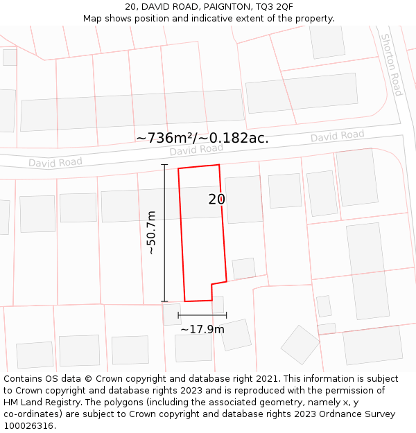 20, DAVID ROAD, PAIGNTON, TQ3 2QF: Plot and title map