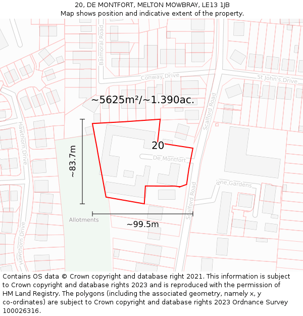 20, DE MONTFORT, MELTON MOWBRAY, LE13 1JB: Plot and title map