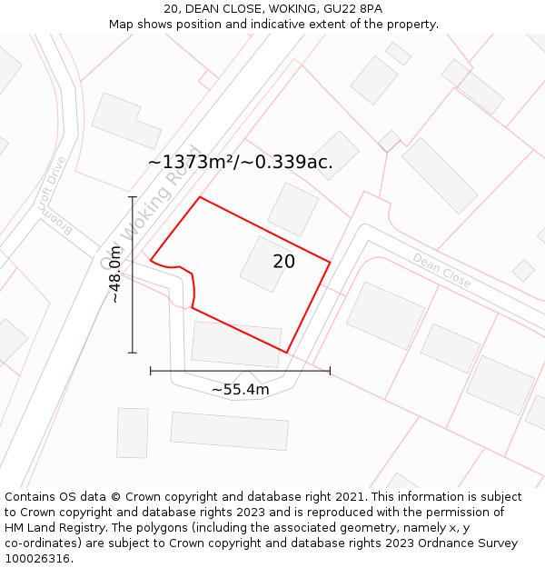 20, DEAN CLOSE, WOKING, GU22 8PA: Plot and title map