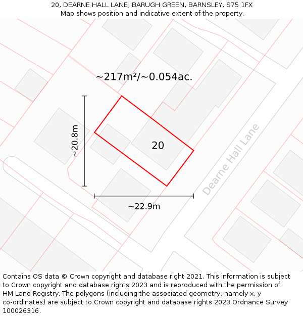 20, DEARNE HALL LANE, BARUGH GREEN, BARNSLEY, S75 1FX: Plot and title map