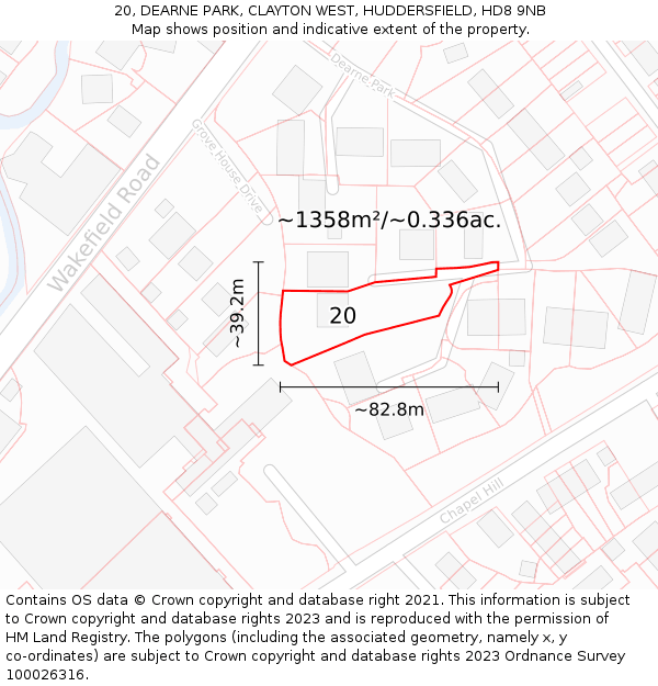20, DEARNE PARK, CLAYTON WEST, HUDDERSFIELD, HD8 9NB: Plot and title map