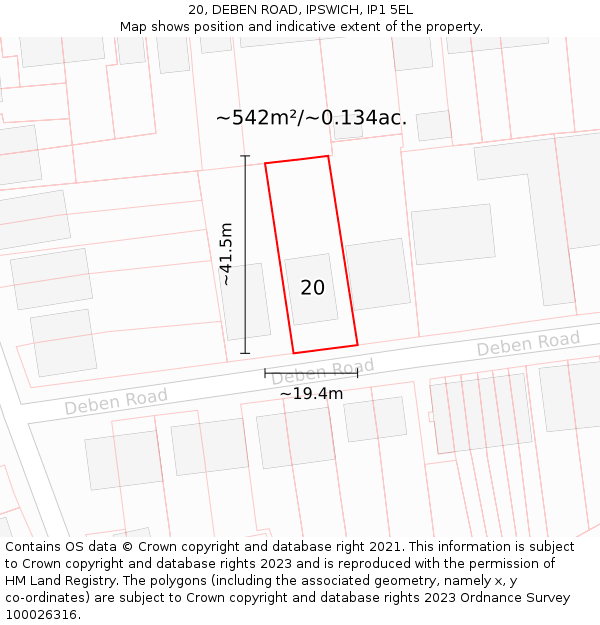 20, DEBEN ROAD, IPSWICH, IP1 5EL: Plot and title map