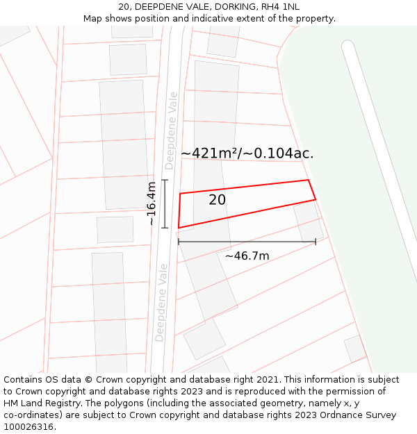 20, DEEPDENE VALE, DORKING, RH4 1NL: Plot and title map