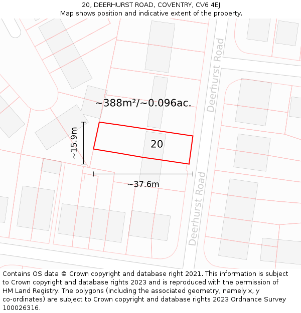 20, DEERHURST ROAD, COVENTRY, CV6 4EJ: Plot and title map
