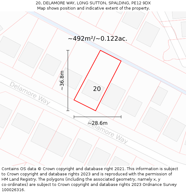 20, DELAMORE WAY, LONG SUTTON, SPALDING, PE12 9DX: Plot and title map