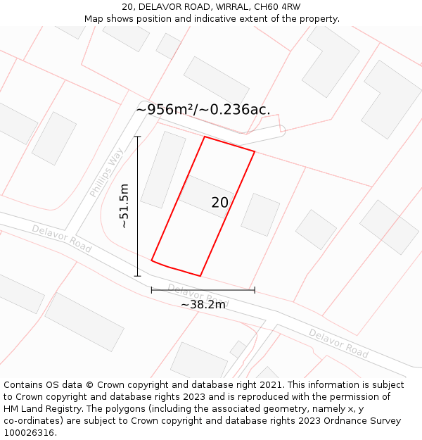 20, DELAVOR ROAD, WIRRAL, CH60 4RW: Plot and title map
