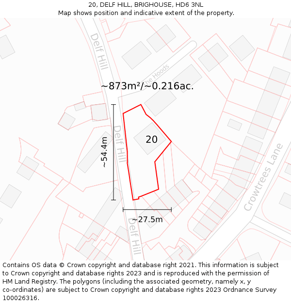 20, DELF HILL, BRIGHOUSE, HD6 3NL: Plot and title map