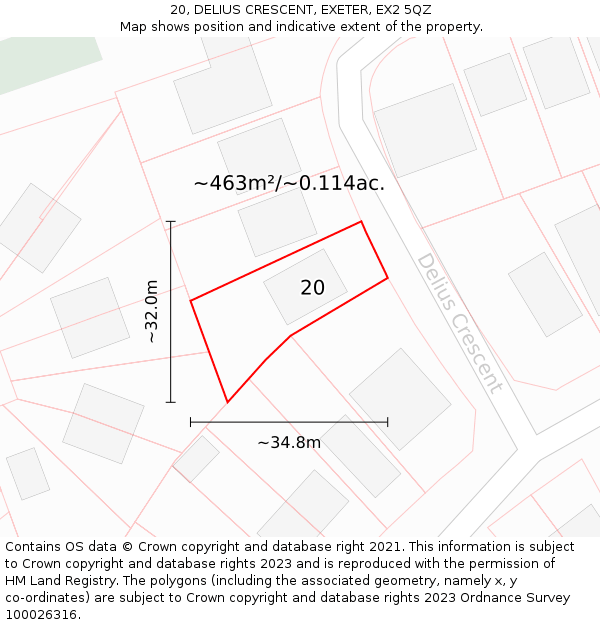 20, DELIUS CRESCENT, EXETER, EX2 5QZ: Plot and title map