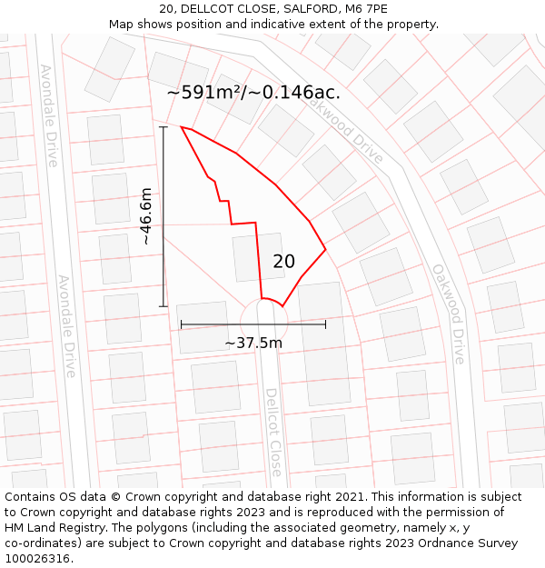 20, DELLCOT CLOSE, SALFORD, M6 7PE: Plot and title map