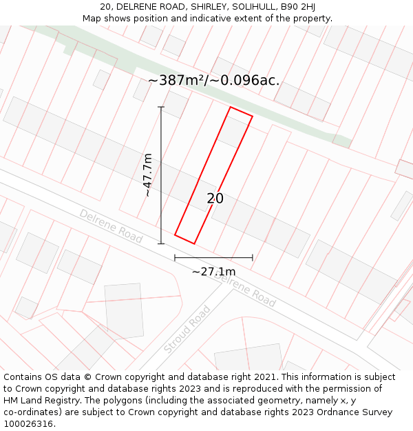 20, DELRENE ROAD, SHIRLEY, SOLIHULL, B90 2HJ: Plot and title map