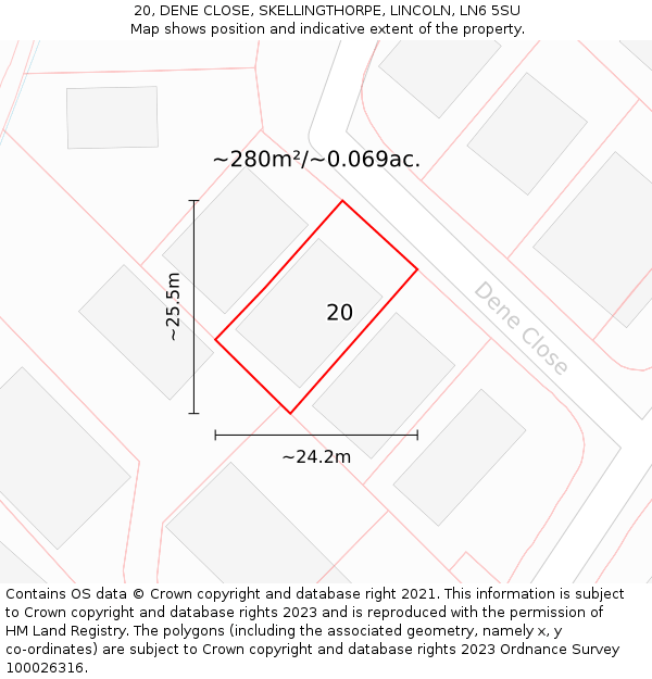 20, DENE CLOSE, SKELLINGTHORPE, LINCOLN, LN6 5SU: Plot and title map