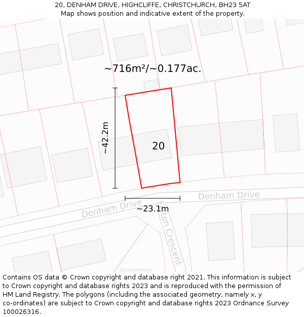 20, DENHAM DRIVE, HIGHCLIFFE, CHRISTCHURCH, BH23 5AT: Plot and title map
