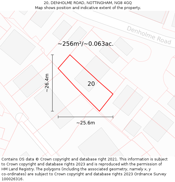 20, DENHOLME ROAD, NOTTINGHAM, NG8 4GQ: Plot and title map
