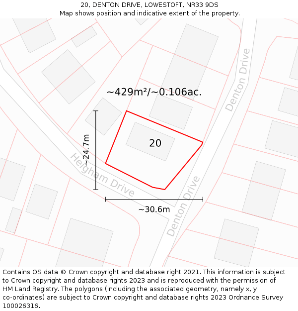 20, DENTON DRIVE, LOWESTOFT, NR33 9DS: Plot and title map