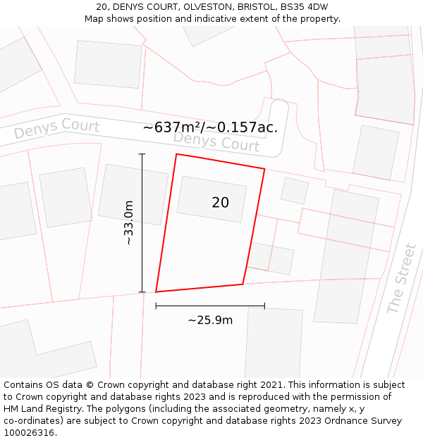 20, DENYS COURT, OLVESTON, BRISTOL, BS35 4DW: Plot and title map