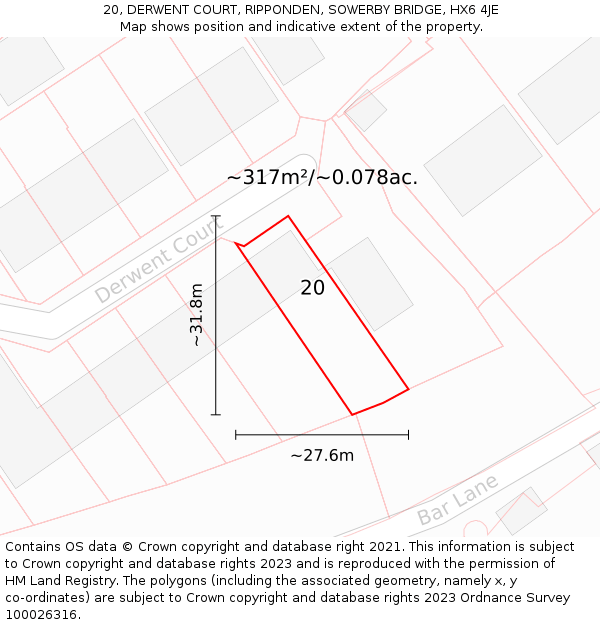 20, DERWENT COURT, RIPPONDEN, SOWERBY BRIDGE, HX6 4JE: Plot and title map