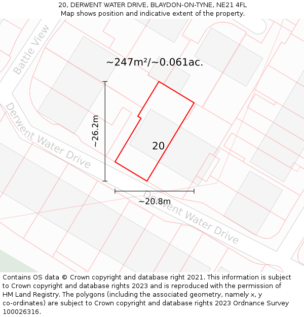 20, DERWENT WATER DRIVE, BLAYDON-ON-TYNE, NE21 4FL: Plot and title map