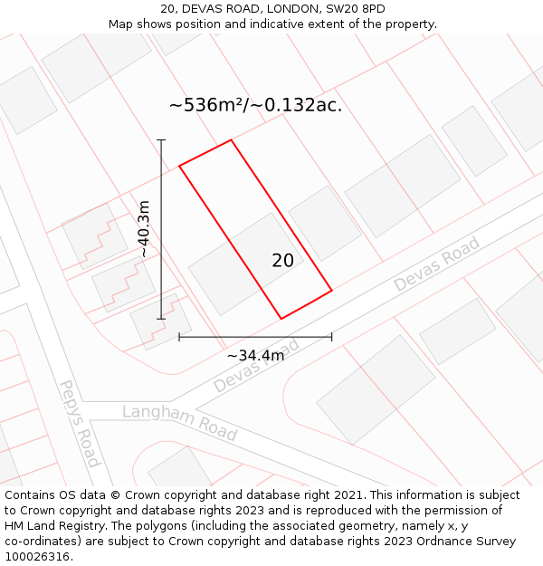 20, DEVAS ROAD, LONDON, SW20 8PD: Plot and title map