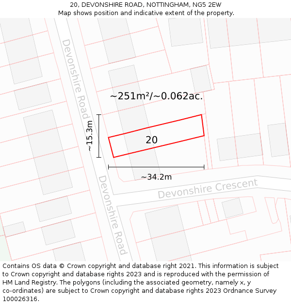 20, DEVONSHIRE ROAD, NOTTINGHAM, NG5 2EW: Plot and title map
