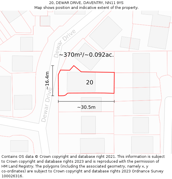 20, DEWAR DRIVE, DAVENTRY, NN11 9YS: Plot and title map