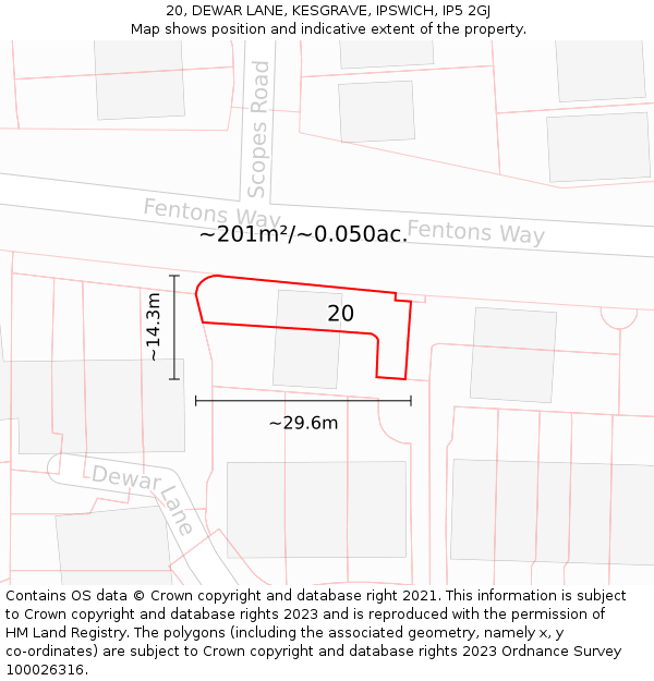 20, DEWAR LANE, KESGRAVE, IPSWICH, IP5 2GJ: Plot and title map
