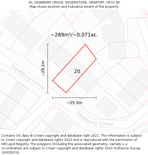 20, DEWBERRY GROVE, ROGERSTONE, NEWPORT, NP10 9JY: Plot and title map