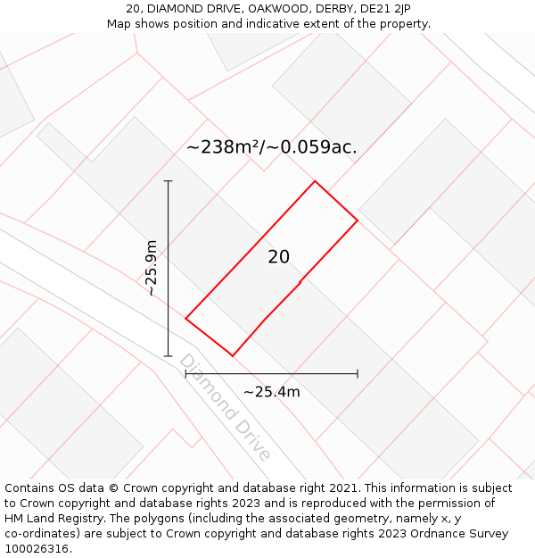 20, DIAMOND DRIVE, OAKWOOD, DERBY, DE21 2JP: Plot and title map
