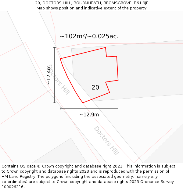 20, DOCTORS HILL, BOURNHEATH, BROMSGROVE, B61 9JE: Plot and title map
