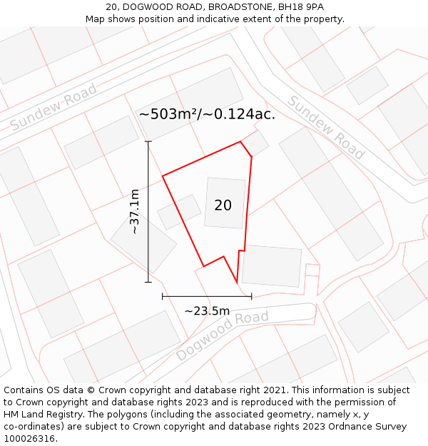 20, DOGWOOD ROAD, BROADSTONE, BH18 9PA: Plot and title map