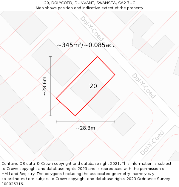 20, DOLYCOED, DUNVANT, SWANSEA, SA2 7UG: Plot and title map
