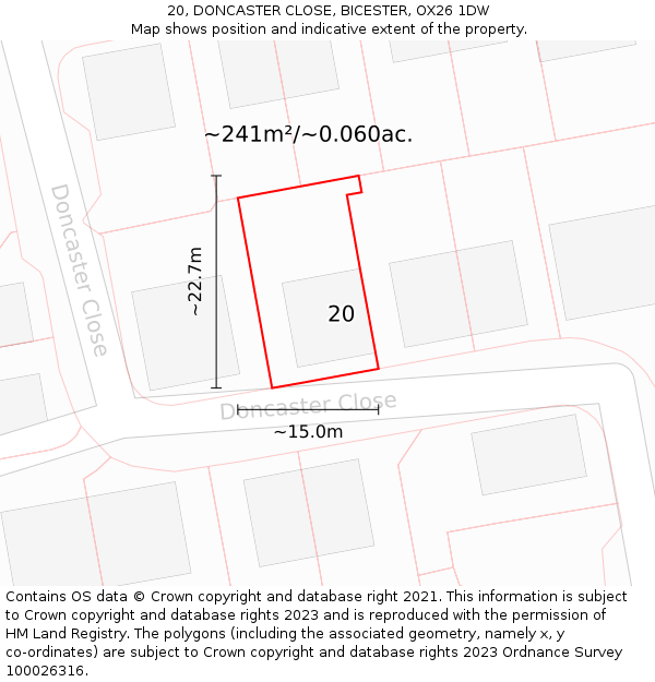 20, DONCASTER CLOSE, BICESTER, OX26 1DW: Plot and title map