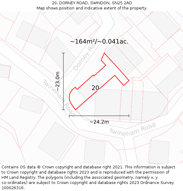 20, DORNEY ROAD, SWINDON, SN25 2AD: Plot and title map