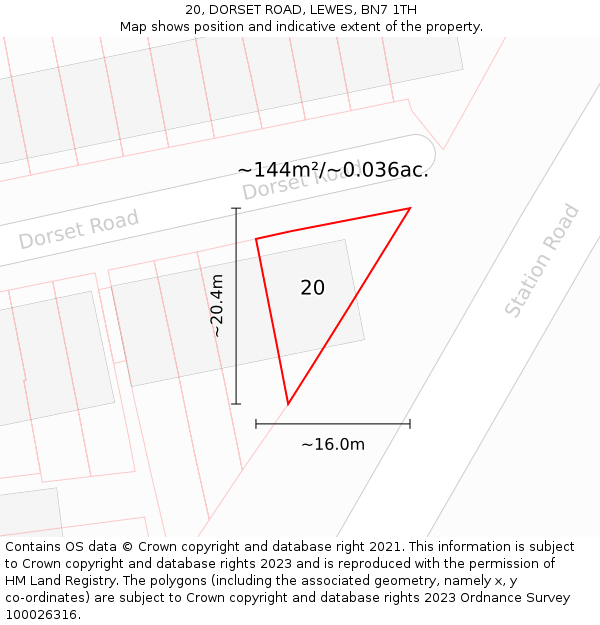 20, DORSET ROAD, LEWES, BN7 1TH: Plot and title map