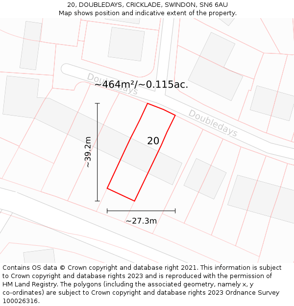 20, DOUBLEDAYS, CRICKLADE, SWINDON, SN6 6AU: Plot and title map